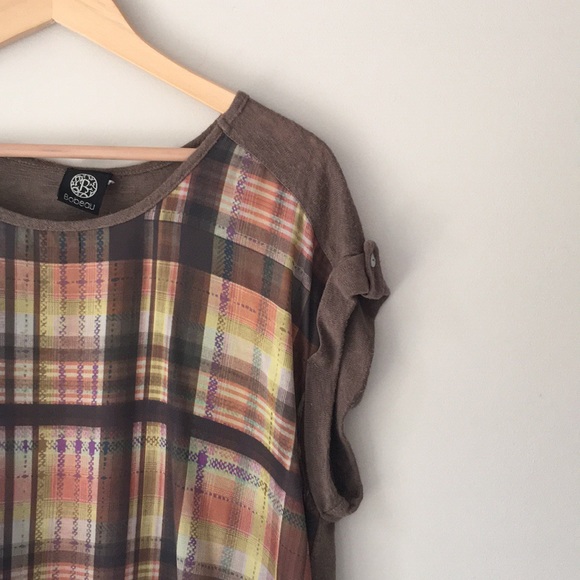 bobeau Tops - Bobeau Plaid Front Panel Top